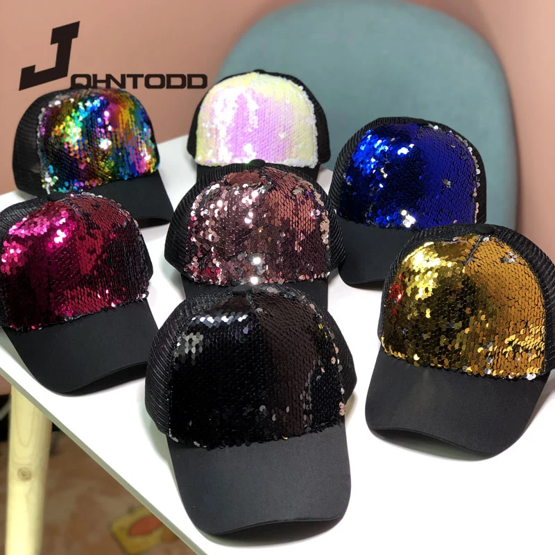 Fashion baseball cap ladies girl ponytail cap sequins shiny messy hair Bun Snapback hat sun hat Gorra casual baseball cap hat