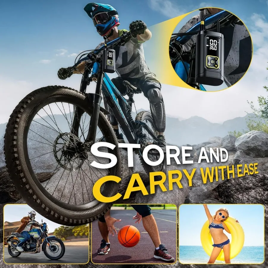 Przenośny kompresor powietrza do opon samochodowych 150PSI Cyfrowa pompka do opon z wbudowanym manometrem, oświetleniem LED, funkcją automatycznego wyłączania i szybkim pompowaniem.