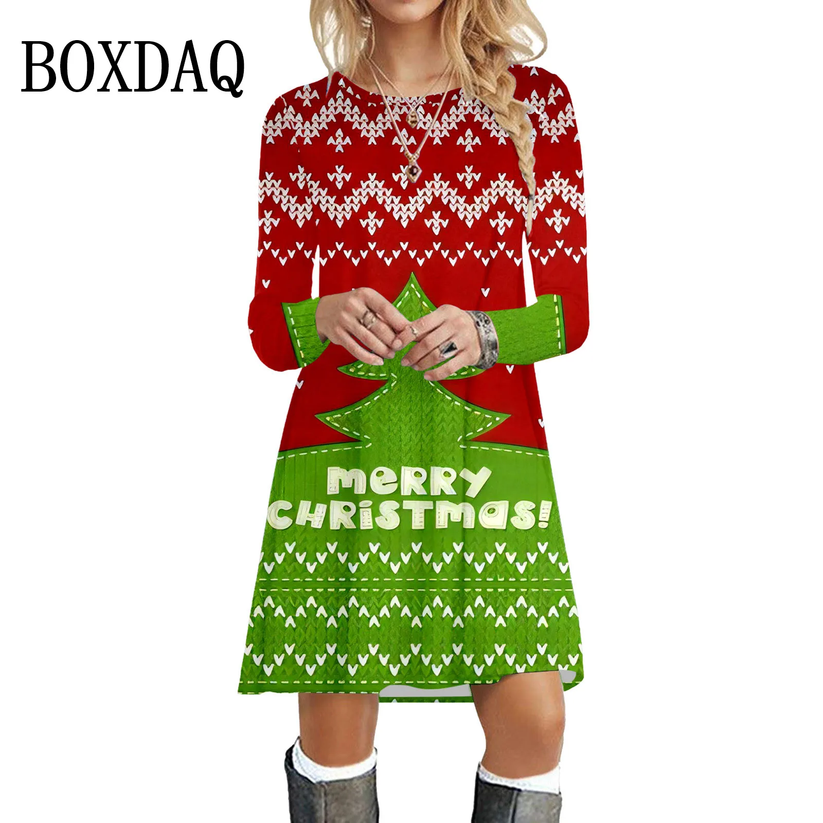 Elegant Christmas Plaid Long Sleeve Party Dresses Women's Fashion Round Neck 2025 New Winter Loose A-Line Mini Dress Vestidos