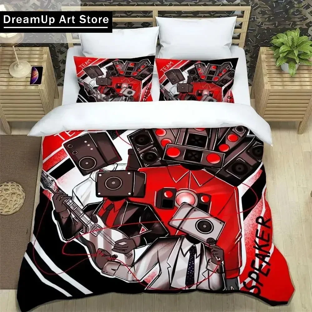 Funny Skibidi Toilet Kprl Speaker Cartoon Bedding Set Boys Girls Twin Queen Full Size Duvet Cover Pillowcase Bed Adult Bedroom