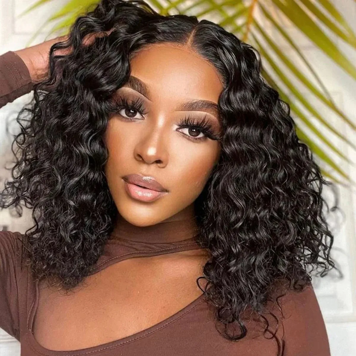 Perruque Bob Lace Front Wig Naturelle Crépue Bouclée, Cheveux Courts, 13 Tages, Pre-Plucked, pour Femme Africaine