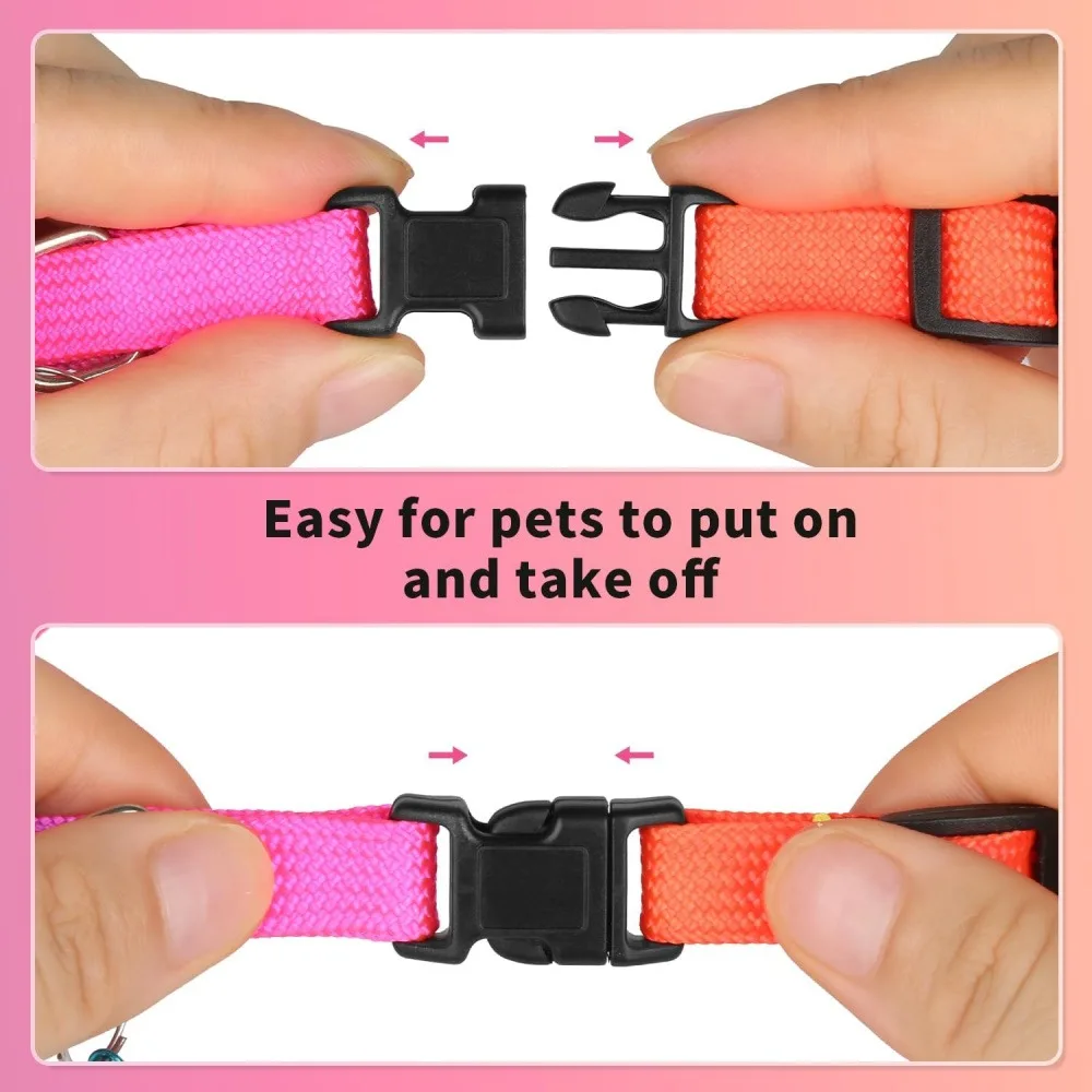 2 Pack Colorful Pet Collar with Bell, Soft Nylon Adjustable Cat and Small Dog Collar with Removable Sturdy Bell, Vibrant Safety Collar for Kittens and Puppies (Random Colors)