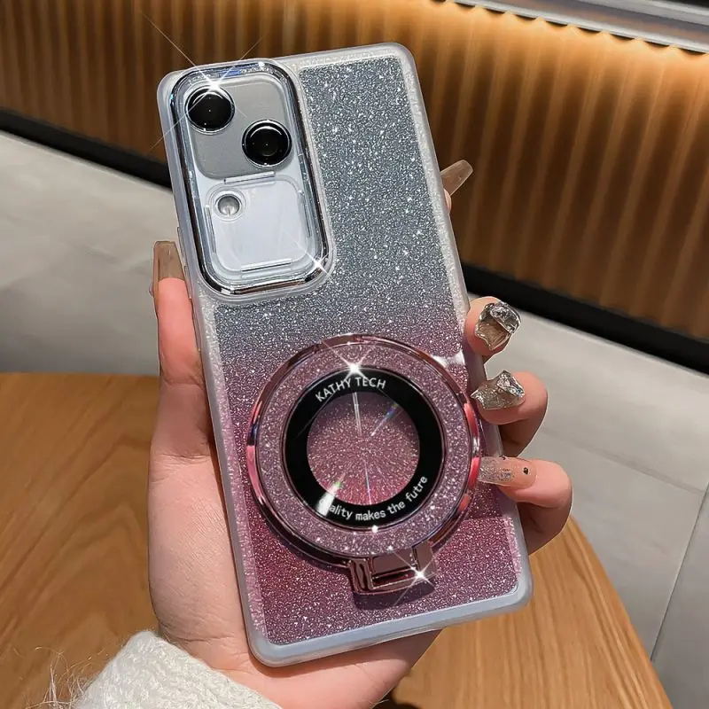 For VIVO V30 Pro Case Soft Glitter With Ring Stand Lens Protective Back Cover Case For VIVO V30 V30Pro Full Cove Phone Shell