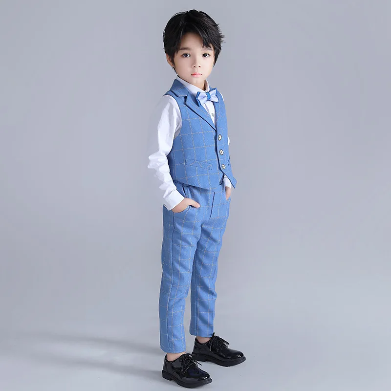 Boy Candy Color Vest Kids Waistcoat Wedding Clothes Set Toddler Formal Dress Suits Child BowTie Shirt Pant Baby Gentlemen Outfit