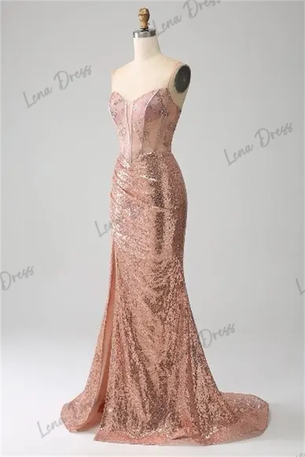 

Lena-2024 Pink Fishtail Floor Shining Strap Dress Suitable for Various Ball Parties