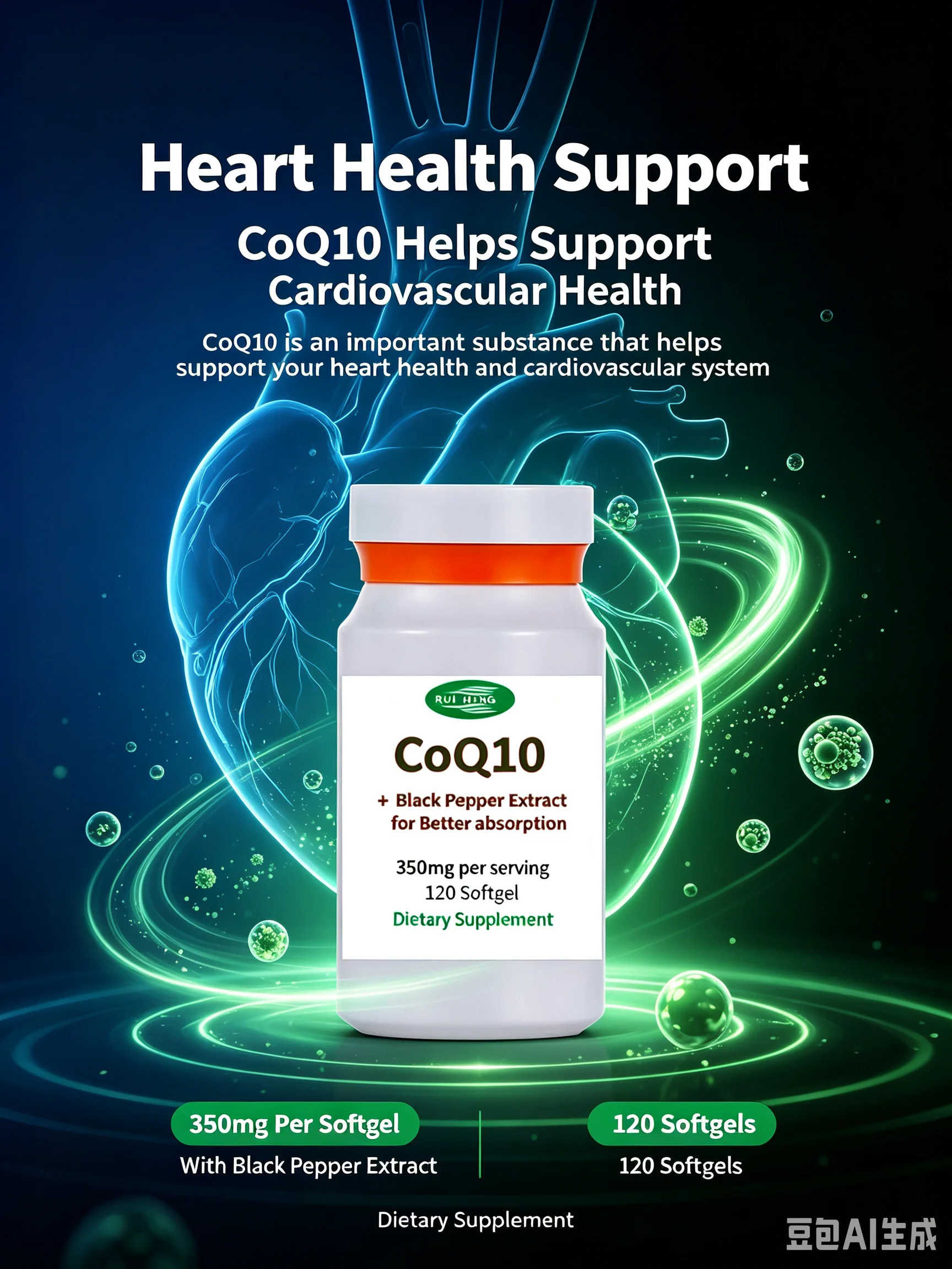 High Absorption Coenzyme Q10 + Black Pepper - Antioxidant + Cellular Energy - Vegan, Non-GMO, Gluten-Free 120Counts