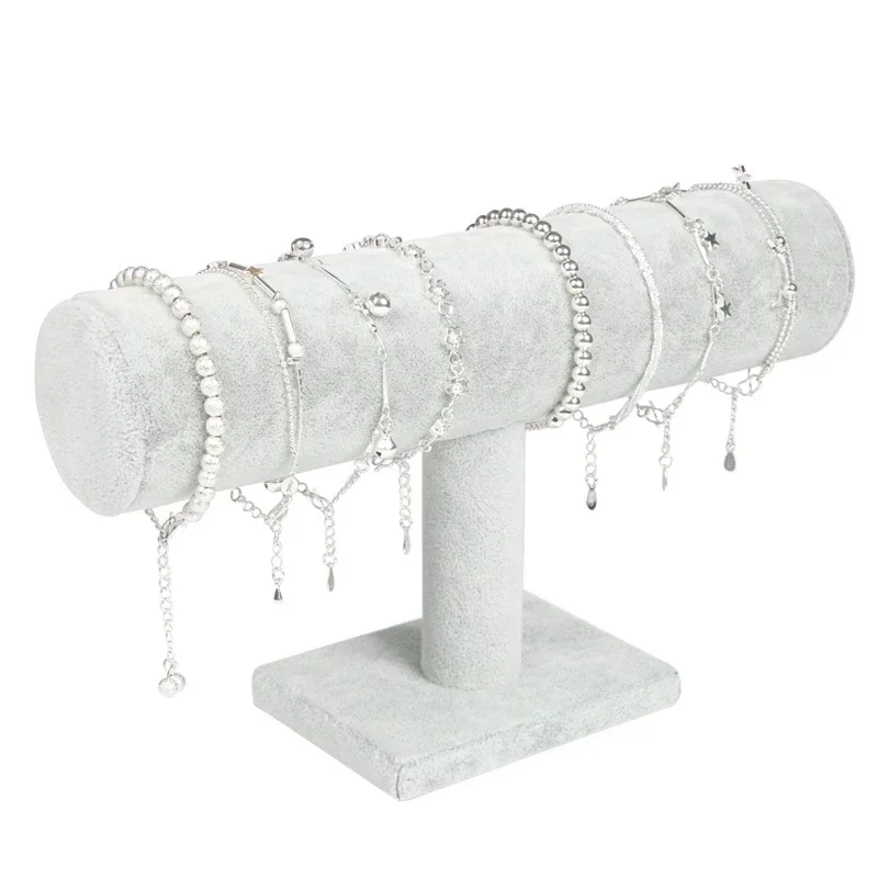 Grey Velvet Bracelet Display Chain Watch T-Bar Rack Jewelry Organizer Hard Stand Holder