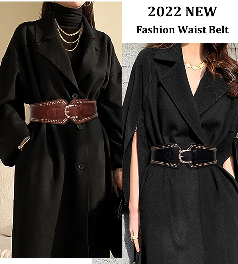 Waist Belt for Women Wide Elastic Stretch Dress Belt Corset Cinch Waistband Luxury Ladies PU Leather Waist Belts with Buckle