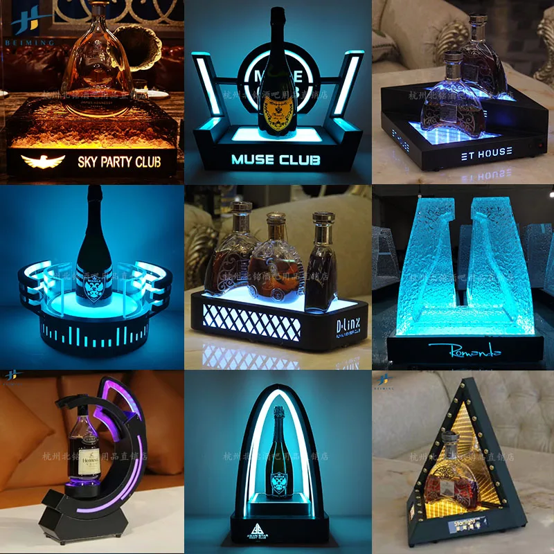 Bar KTV Luminous Wine Base Champagne Wine Base Wine Holder Led Creative High-End Booth Rotating Decorative Wine Rack