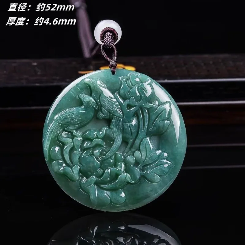 

Real Natural Emerald Blue Water Jade Peony Bird Pendant Myanmar Jadeite Necklace Jewelry Charm Designer Lucky Gifts for Women