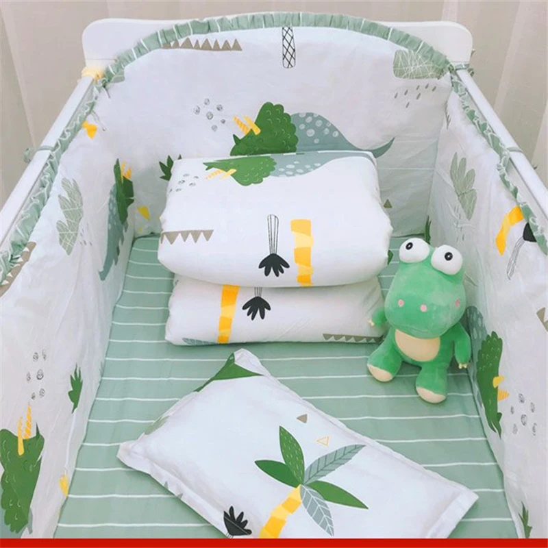 Cute Fresh Printed Pattern Children Bedding Set Pure Cotton Thicken Lace Baby Bed Bumper Soft Skin-friendly Cartoon Kids Sheets