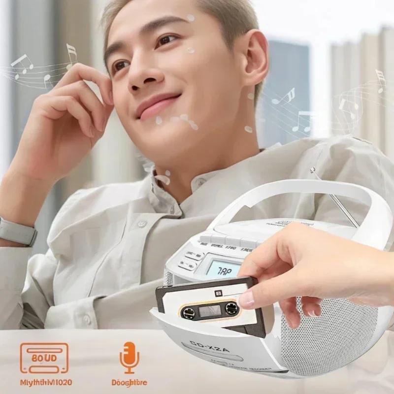 Bluetooth CD Player Home Portable Cassette Tape Recorder AM/FM Radio Boom Box BT Wireless Stereo Speaker TF/USB MP3 Music Player