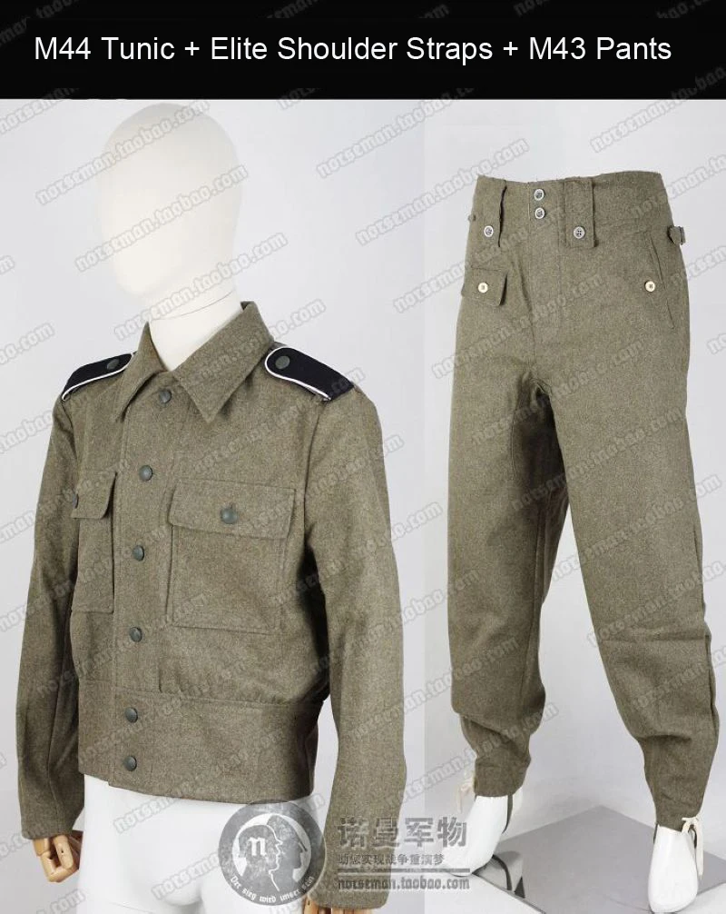 Reproduction Cosplay German M44 Late Field Grey Wool Field Blouse Suit Tunic M43 Pants WH/Elite Shoulder Straps M43 Field Caps