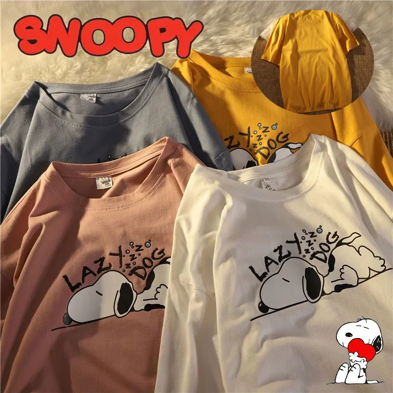 

Snoopy Summer Short Sleeve T Shirts Women Cotton Loose Couple Print Hip Hop Streetwear Tee Shirts Female Harajuku Oversized Top
