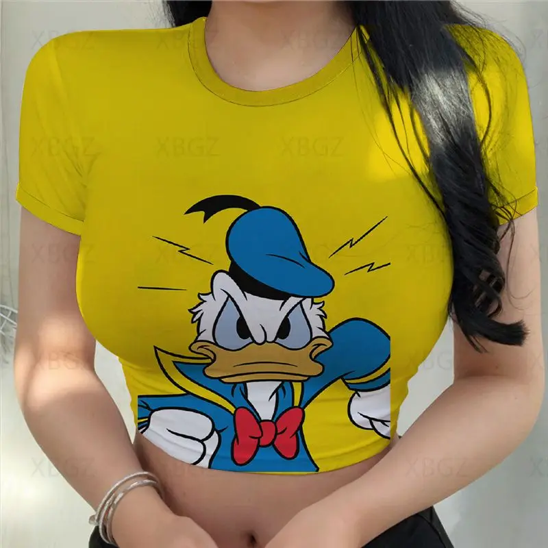 Slim Fit Woman Clothes 3D Print Tops Tight Shirts Woman Spring 2024 Disney Women's T-shirt Donald Duck Cartoon Fashion Sexy Y2k