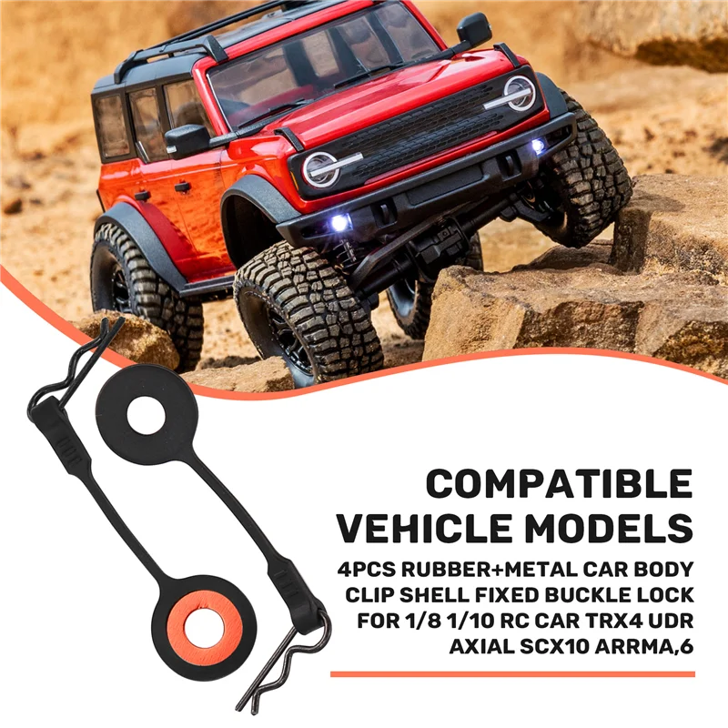 AS96-4Pcs Rubber+Metal Car Body Clip Shell Fixed Buckle Lock For 1/8 1/10 RC Car Traxxas TRX4 UDR AXIAL SCX10 Arrma