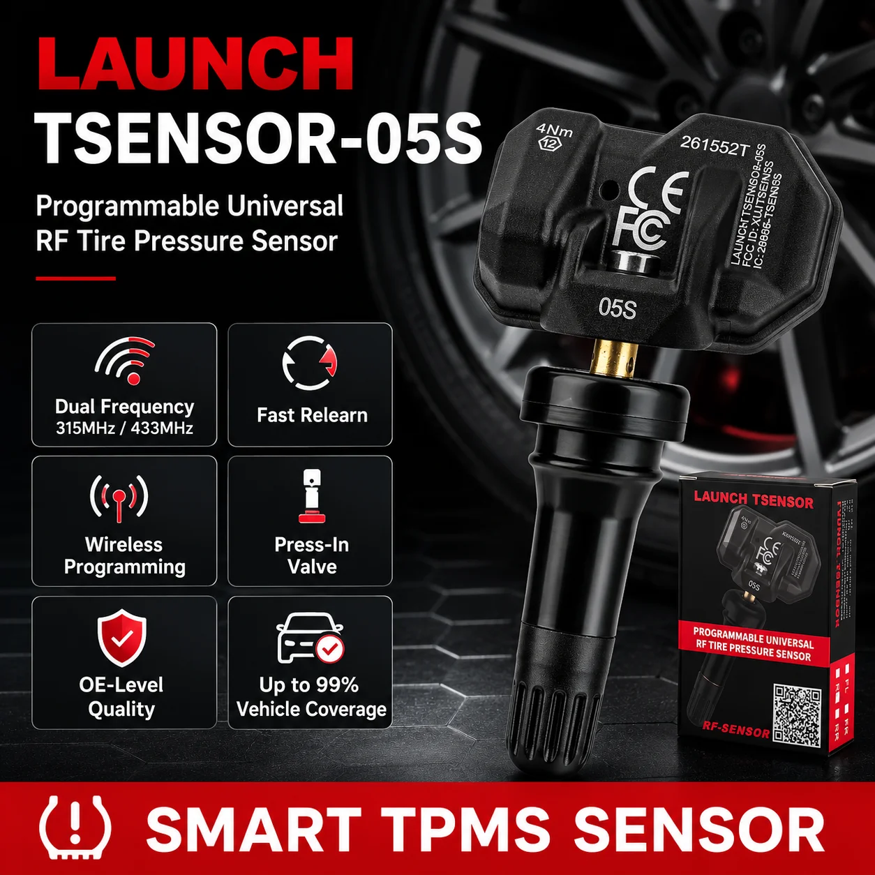 LAUNCH X431 TSENSOR-05S LTR-05S RF Sensor 315/433MHz Dual Frequency Universal Tire Pressure Monitor OE Replacement