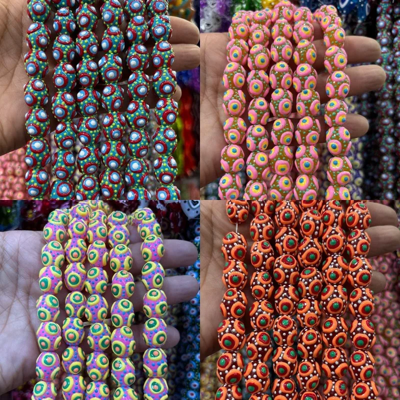 2/5pcs 13x16mm Handmade Funny Lampwork Beads Colorful Elliptical Wave Point Glass Beads For Jewelry Making DIY Bracelet Necklace