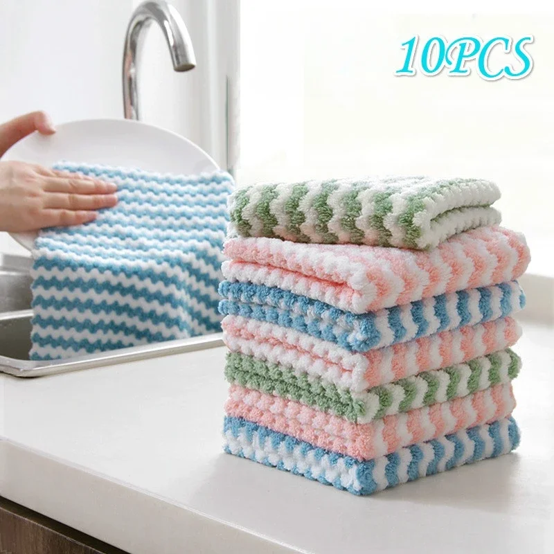 10PCS Double-sided Cloth Kitchen Cleaning Cloth Home Absorbent Washing Cleaning Rags Does Kitchen Towels Color Random