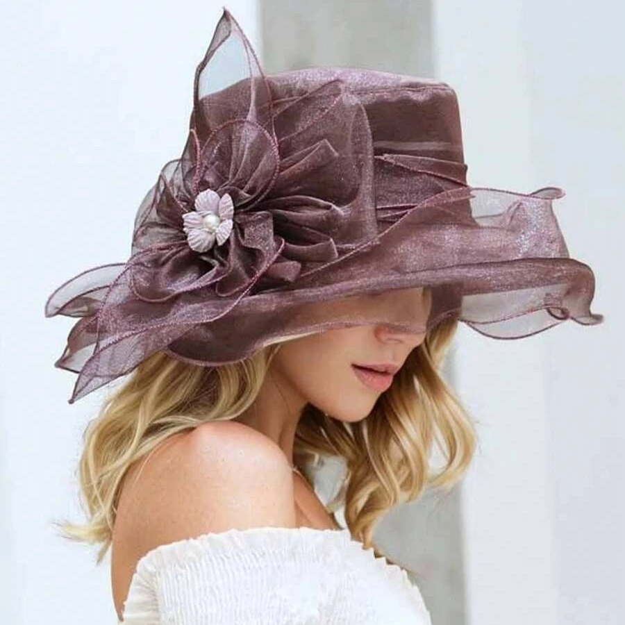 Elegant Women's Sun Hat With Floral Sheer Veil, Wavy Brim, Wide Brim Summer Outdoor Hat - view 5