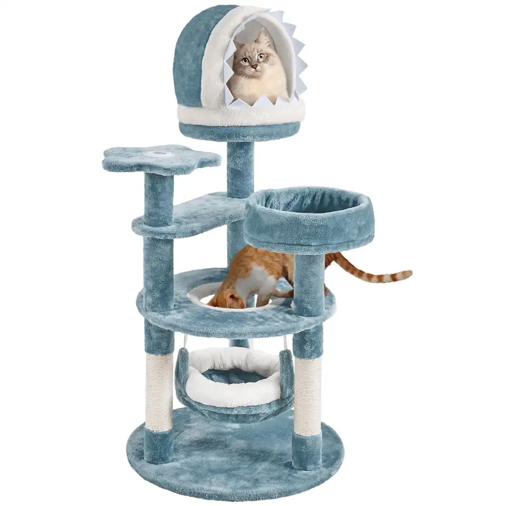 

45.5'' H Multi-Level Ocean-themed Cat Tree Cat Tower, Blue