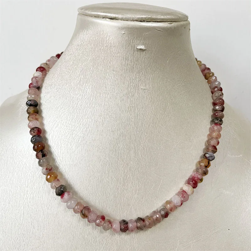 5*8MM Faceted Tourmaline Necklace Colorful Natural Stone Bead Women Luxury Gemstone Preciosas Jade Yoga Jewelry Female