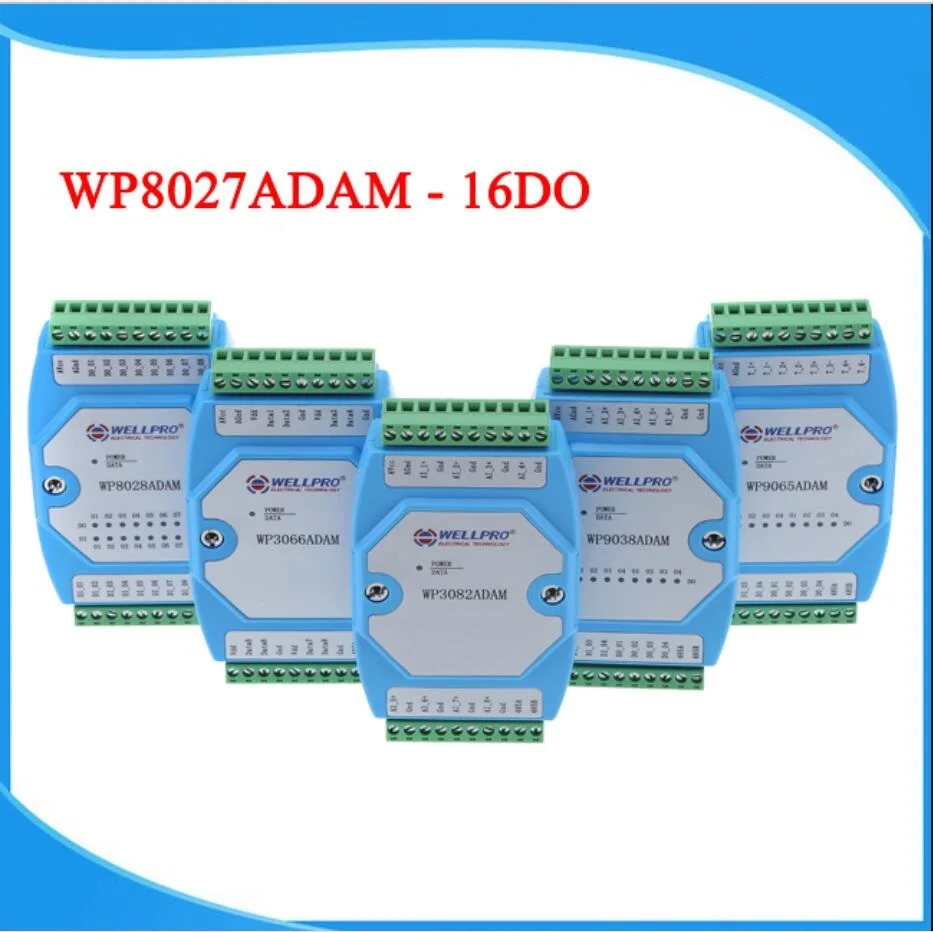 Módulo de saída digital wp8027adam 16do, optoacoplador isolado, comunicações rs485 modbus rtu