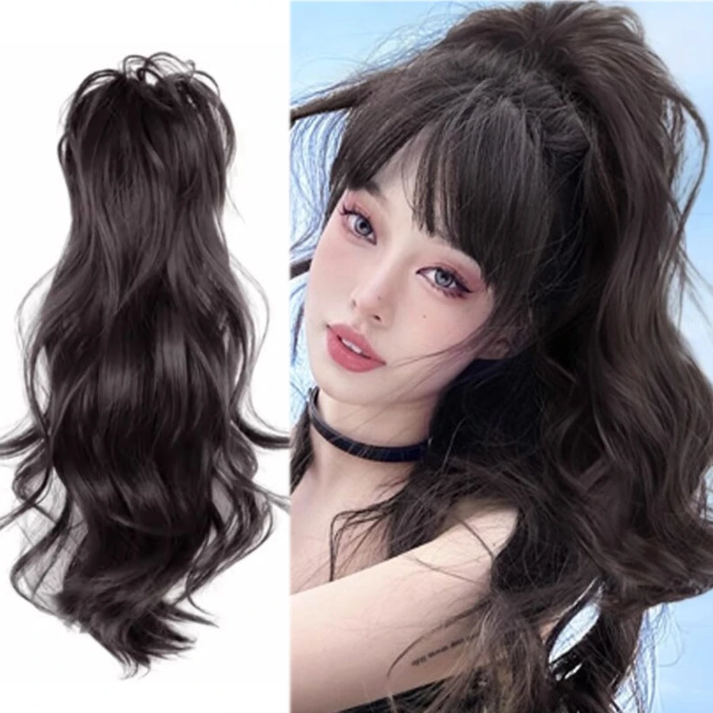 

synthetic wig 40cm Princess Girls Fluffy Wavy High Ponytail Clip-on Wig Waterfall Curly Half Tied One-piece Women Hair Extension