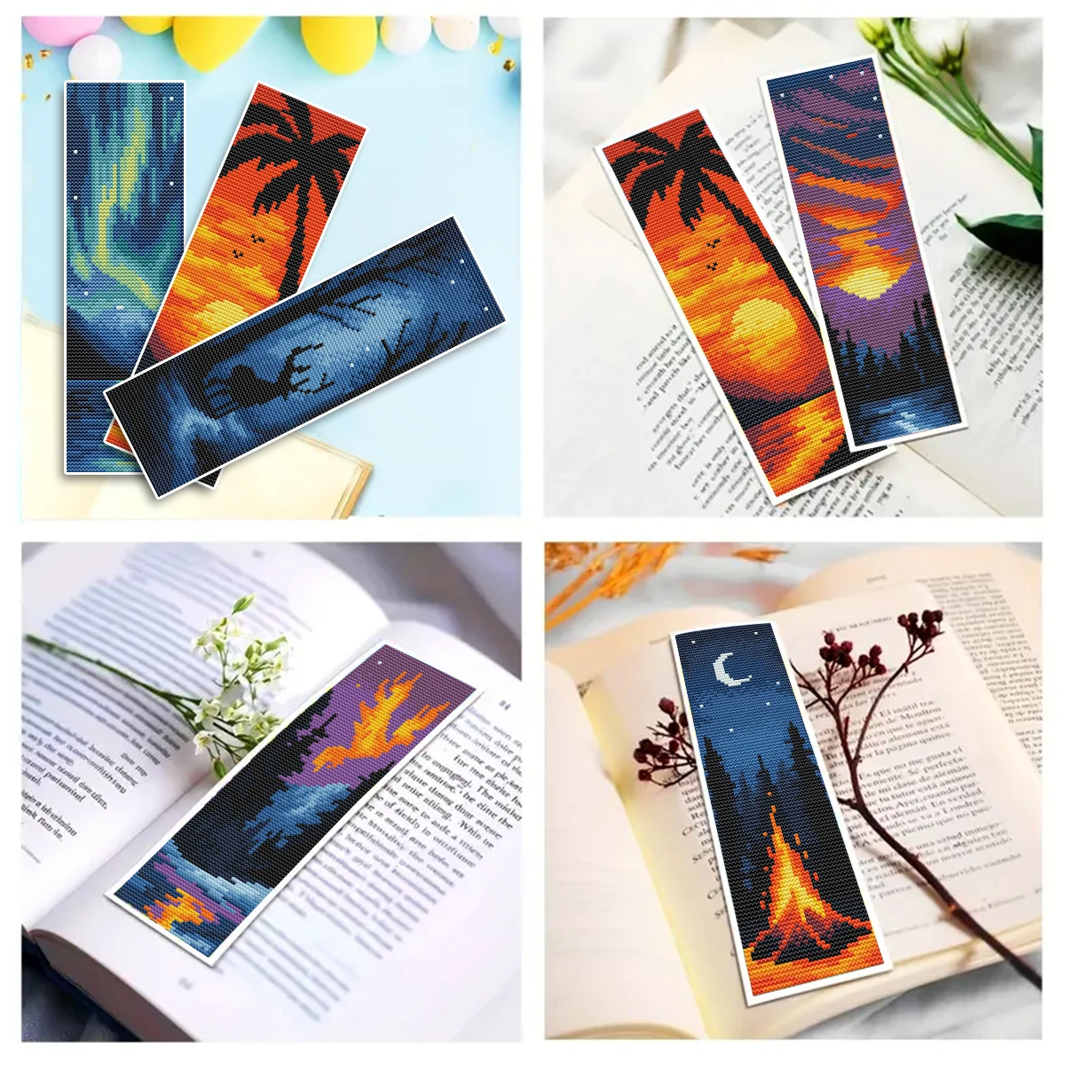 14CT,Multiple bookmarks,print cross stitch DIY bookmark kit festival gift beginner's embroidery set ,World Scenery