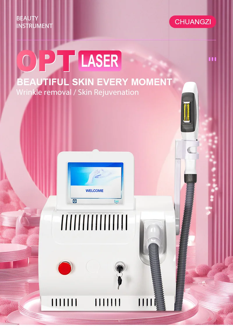 Machine de beauté IPL OPT, utilisée pour l'épilation permanente de qualité salon et la régénération de la peau, avec 3 embouts et lames de langue OEM