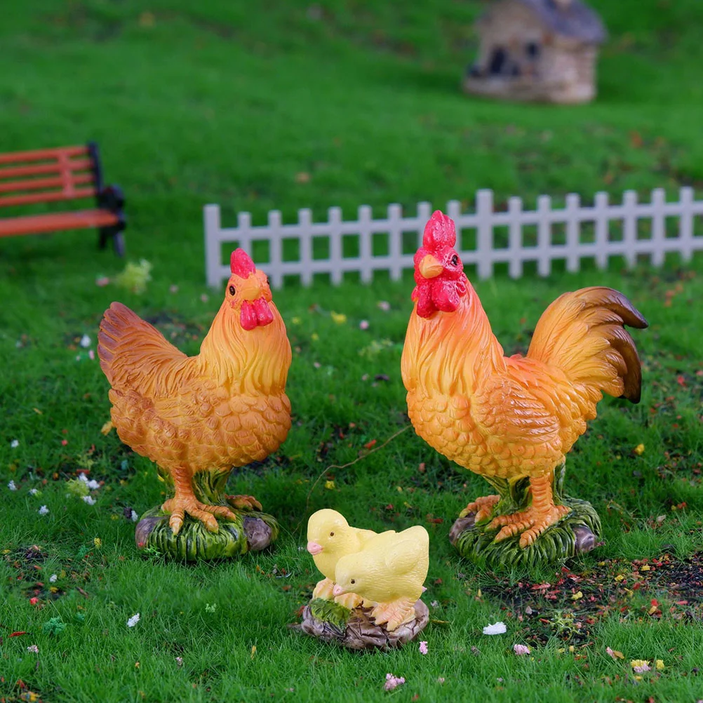 3pcs Small Chicken Crafts Resin Tiny Resin Chicken Decors Bonsai Fake Chicken Decors Tiny Animal Models Decors