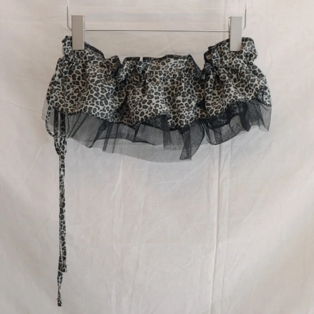 Hip-Hopเสือดาวพิมพ์สะโพกผ้าพันคอกระโปรงเสื้อExtenderตาข่ายRuffled Edgeเข็มขัดหวานY2Kชั้นชุดเข็มขัดกางเกงยีนส์Decor