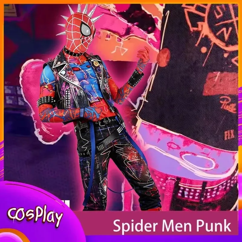 

Spider Punk Men Cosplay Costume Hobie Brown Across The Spider-verse Superhero Jumpsuit Halloween Comic-con Props Bodysuit Gifts
