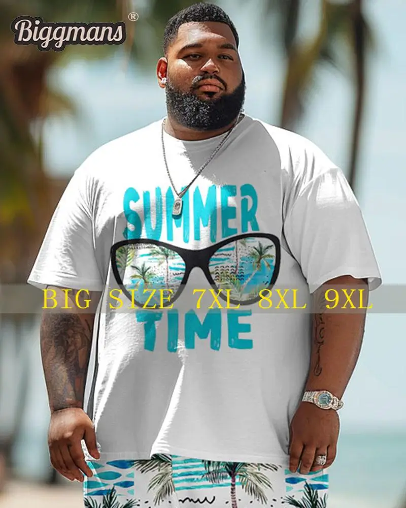 

Biggmans T-shirt L-9XL for Plus Size Men's Clothing Summer Hawaiian Beach Glasses Alphabet Tree Shorts Top 7XL 8XL