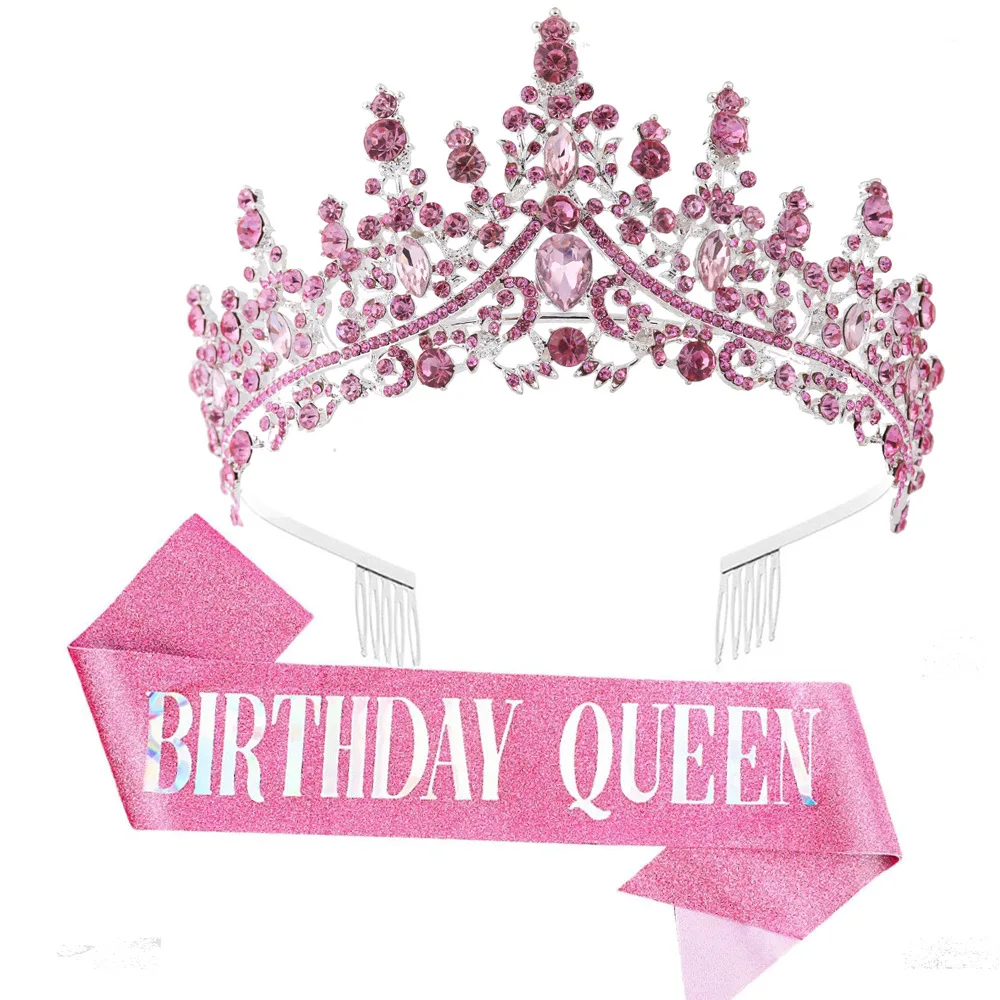 

Birthday Party Decoration Props Crown Gold Onion Pink Shoulder Strap Queen BIRTHDAY QUEEN Etiquette Strap Set