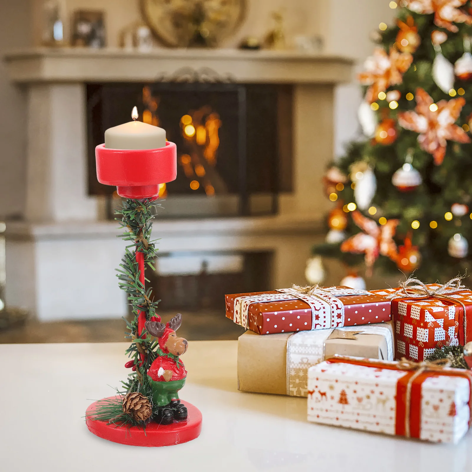 Deer Holder Xmas Decor Tea Light Stand Metal Christmas Candlestick Desktop Ornament Tabletop Centerpiece For Party