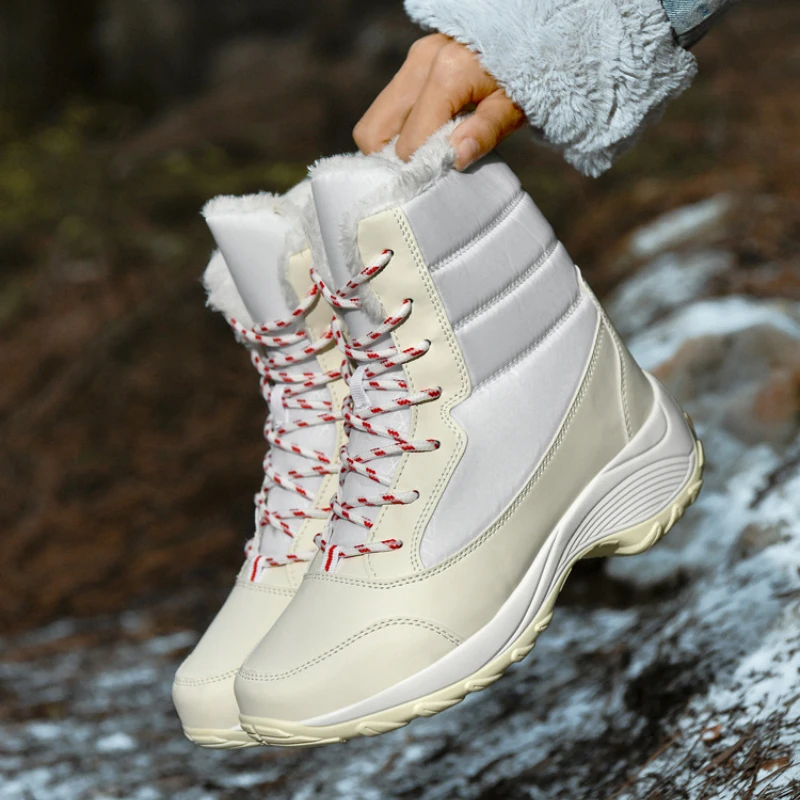 Stivali impermeabili da donna piattaforma con suola spessa stivali da neve caldi 2024 stivaletti da lavoro alla moda per scarpe invernali calde in