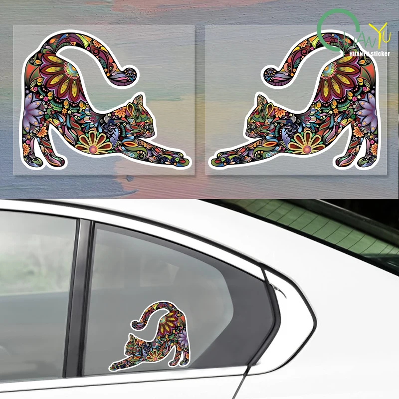 Colorful pattern cat personalized art stickers, car windows, motorcycle bumper stickers, waterproof reflective stickers