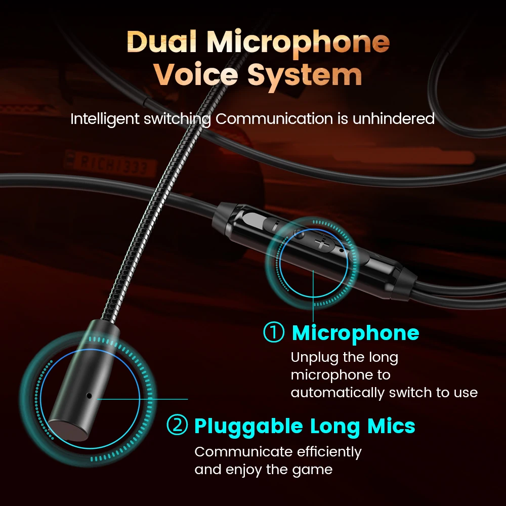 Auriculares con cable tipo C/3,5mm estéreo HiFi auriculares internos con cancelación de ruido auriculares deportivos para juegos con micrófonos duales