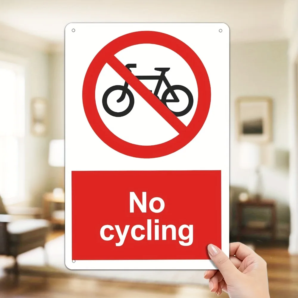 （2D Tin painting）No Bicycles Allowed Iron Metal Tin Sign 8x12inch Safety Wall Plaque for Outdoor Area
