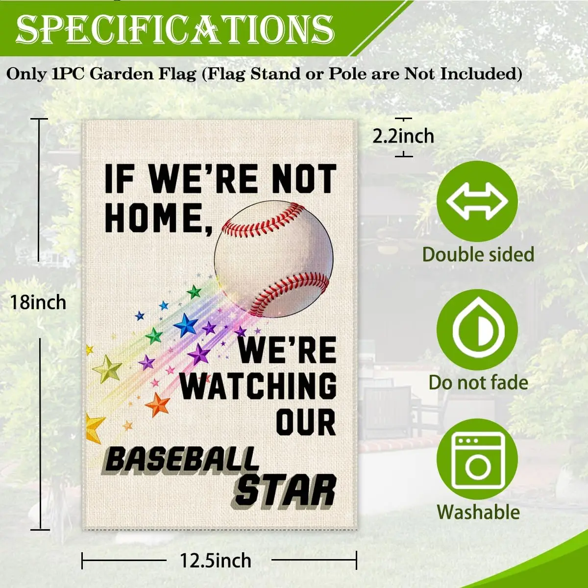 Hafhue If We're Not Home, We're Watching Our Baseball Star Garden Flag, 12 x 18 Inch Double Sided Farmhouse Holiday  MMZ