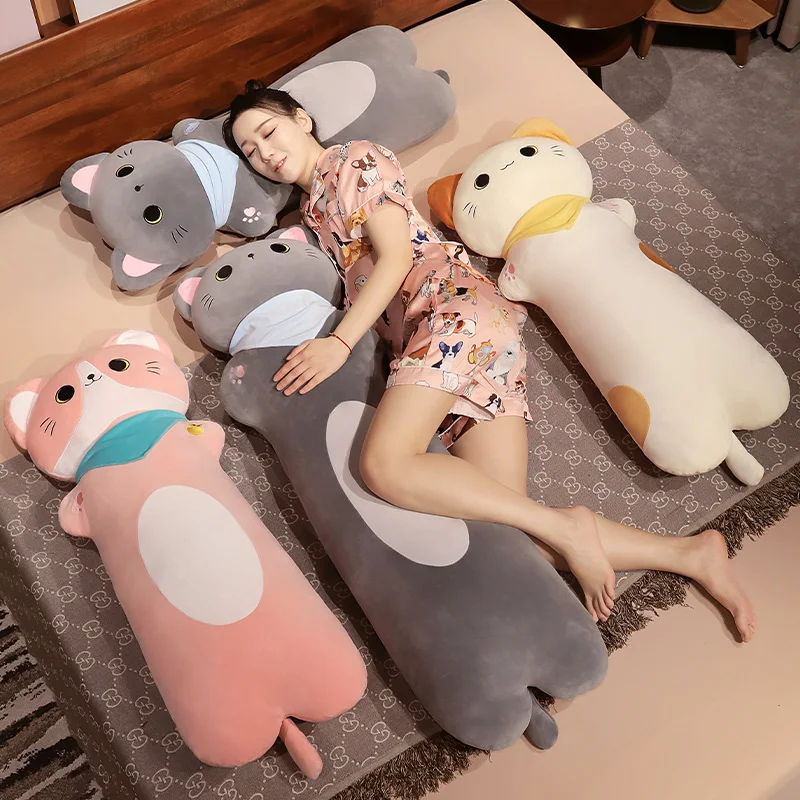 70-130cm Long Cat Plush Toys Stuffed Cute Cat Doll Animal Sleeping Pillow Soft Cartoon Toys for Girlfriend Christmas Gift