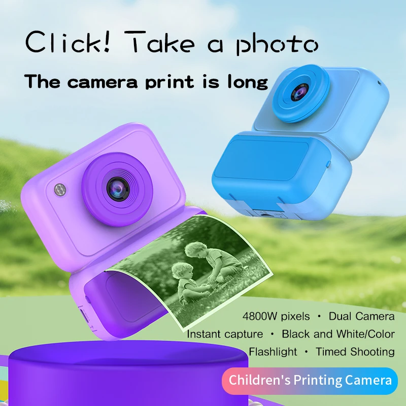 Mini câmera colorida infantil, câmera portátil, pode tirar fotos e vídeos, fotos imprimíveis, brinquedos, presentes de feriado, y350