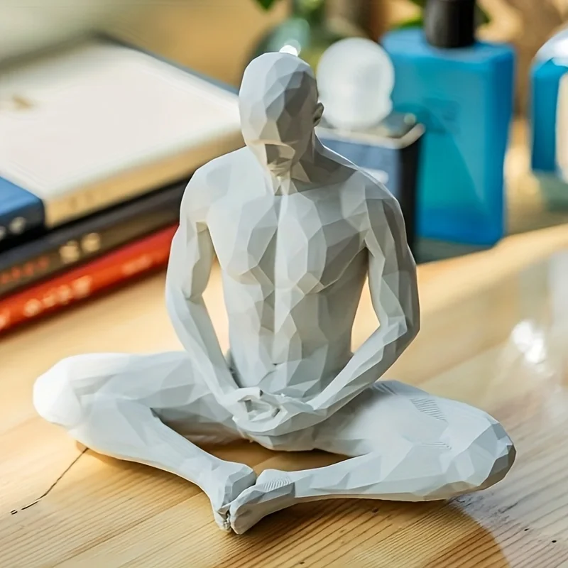 Creative Geometric Human Form Ornament 3D Printed Yoga Pose Figurine Art Craft Decor for Meditation Corner & Zen Style Room Gift