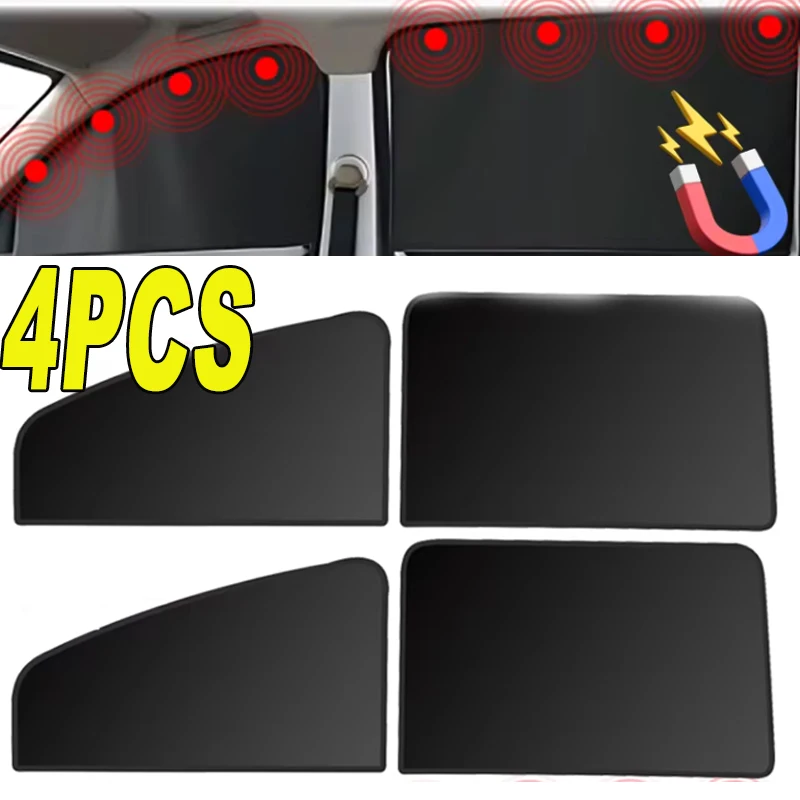 

4Pcs Car Sunshade Strong Magnetic Adsorption Thickened and Encrypted Sunscreen Fabric Breathable Curtain Car Accessories