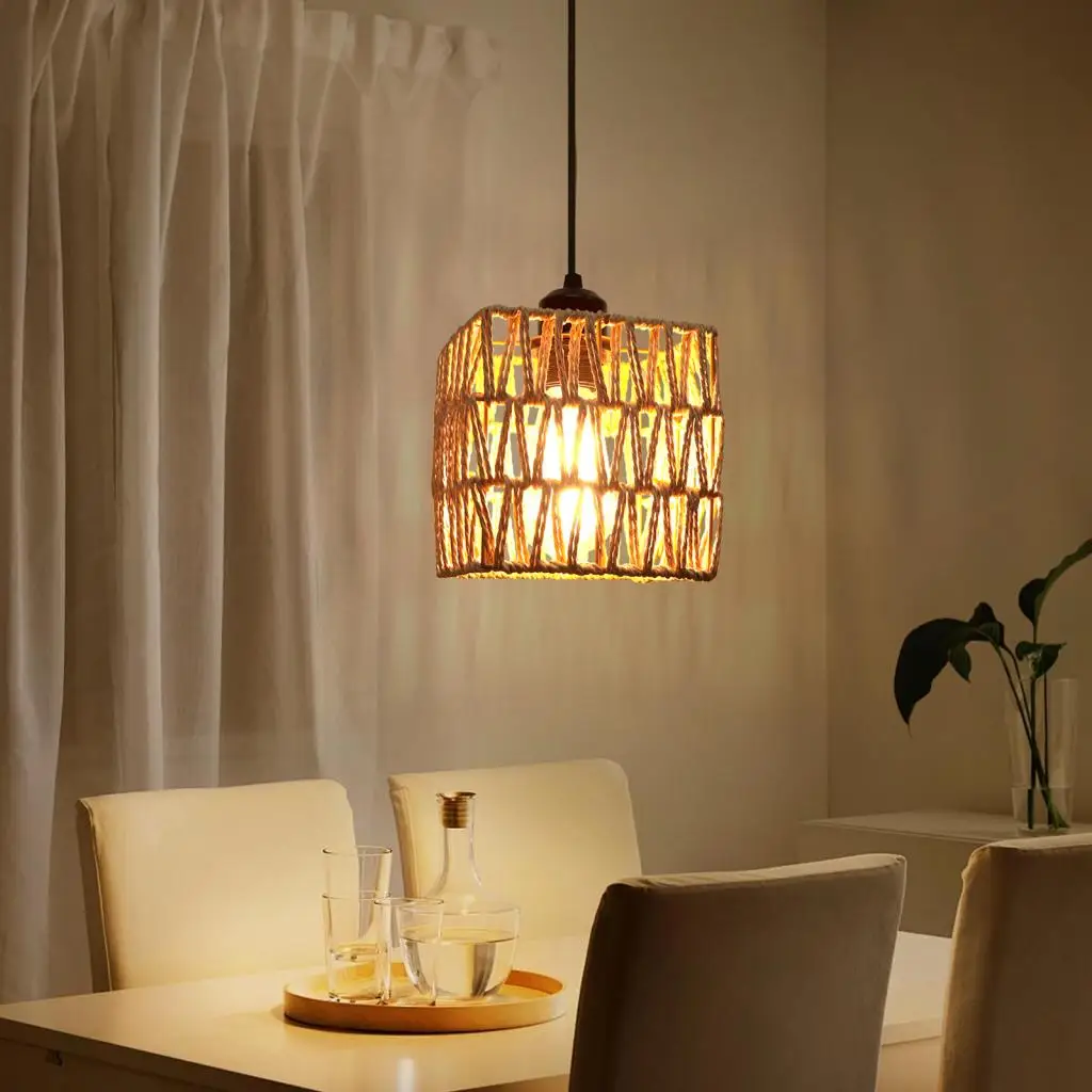 和風麻縄天井シャンデリア手作り籐織りペンダントランプリビングルーム寝室家の装飾吊り下げライト