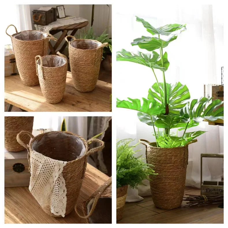 Alta natural vime plantador cesta vaso de flores casa decoração do jardim balde lavanderia roupas sujas armazenamento cestas de brinquedo suportes