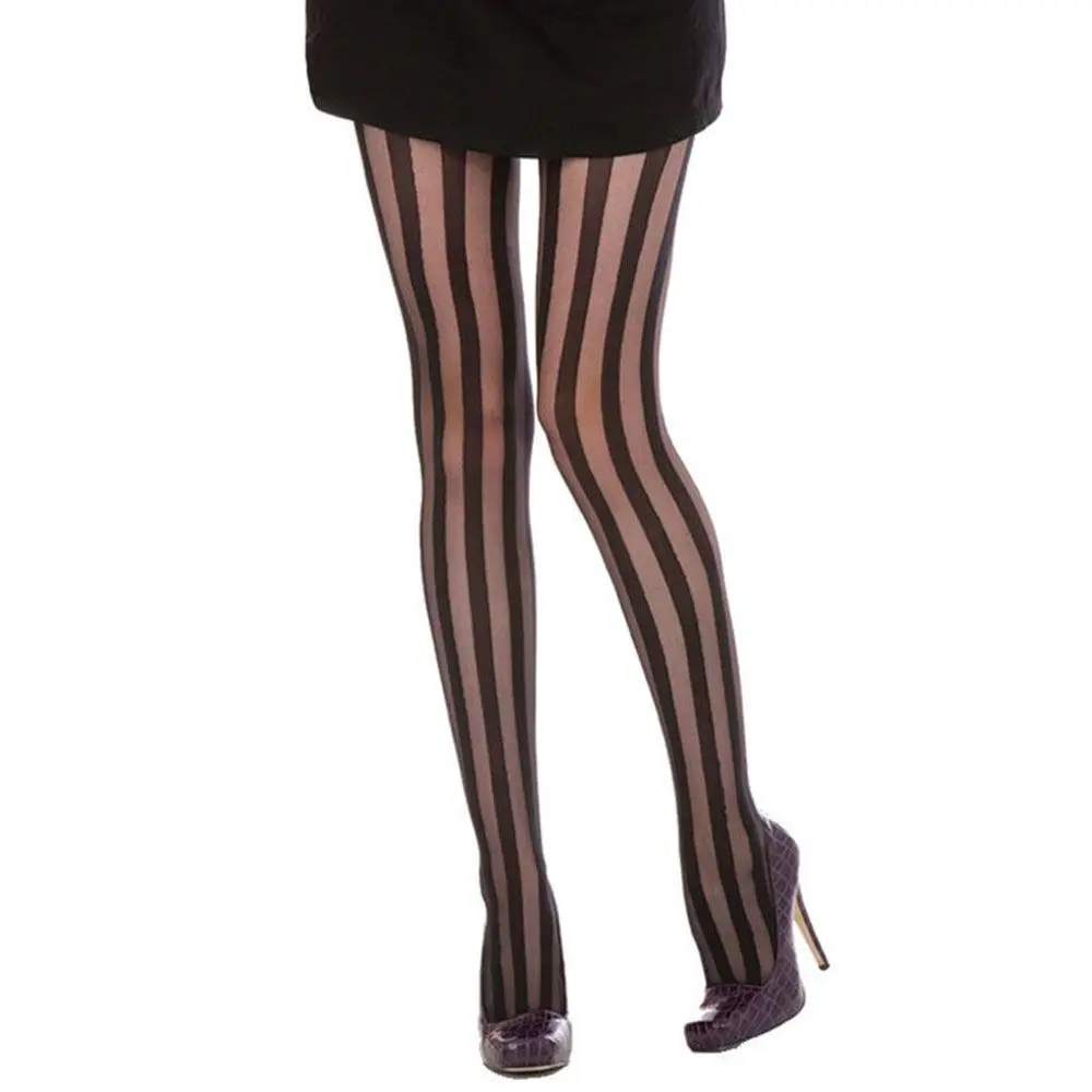 Rock Sexy Punk Gothic Vertical Stripe Stockings Black Tights Pantyhose