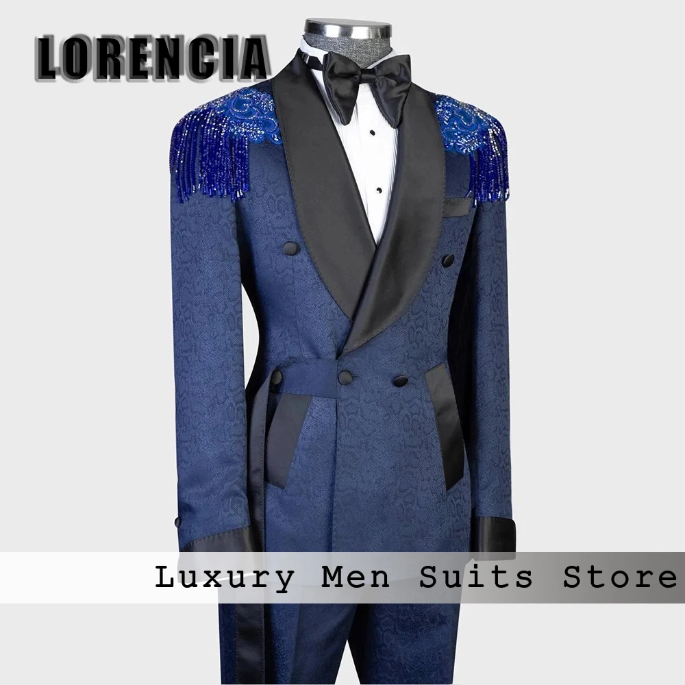 

Elegant Jacquard Suits for Men 2 Pieces Beading Tuxedo Set Evening Party Outfit Customized Blazer Pants traje juvenil masculino