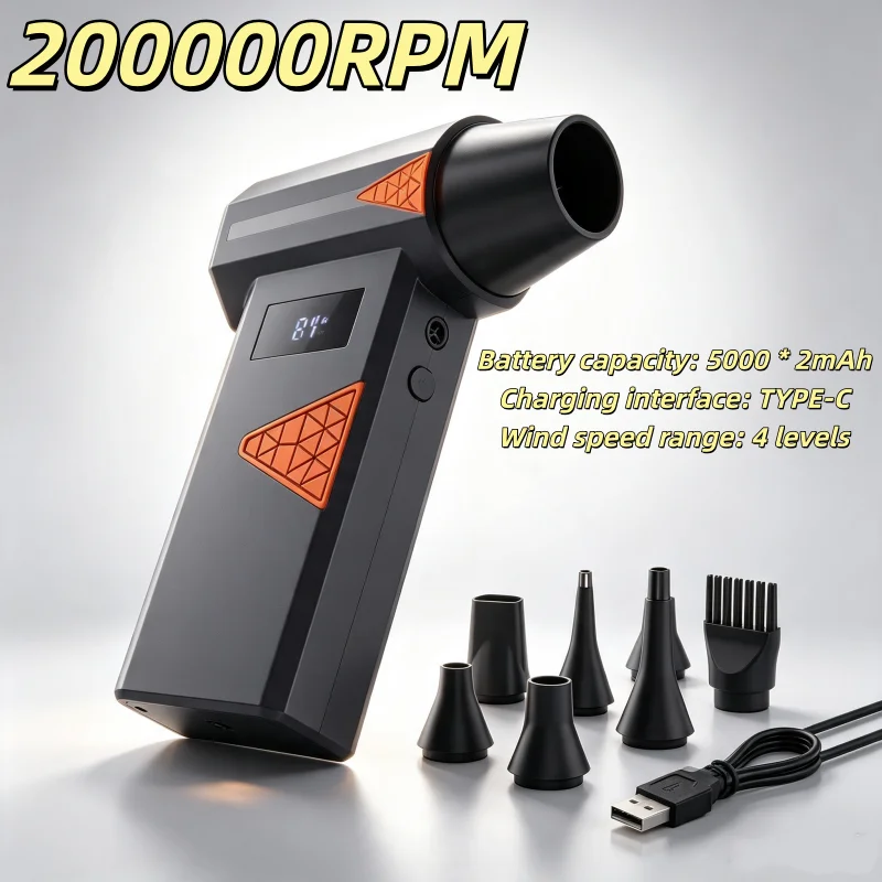Model B12 Handheld Cordless Turbo Air Blower Type-C Fast Charging 4-Gear Wind Control Air Duster Set for Car Care Household Dust